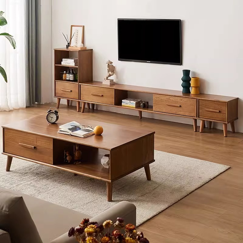 [pre order]Nordic Modern Simple All Solid Wood TV Cabinet Coffee Table Combination Small Apartment Living Room Hotel Apartment Bedroom-Smart-Living