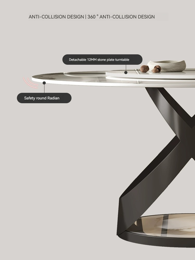 [Pre-order] Table light luxury modern simple small family table with turntable dining table and chair combination light rock plate round table-Smart-Living