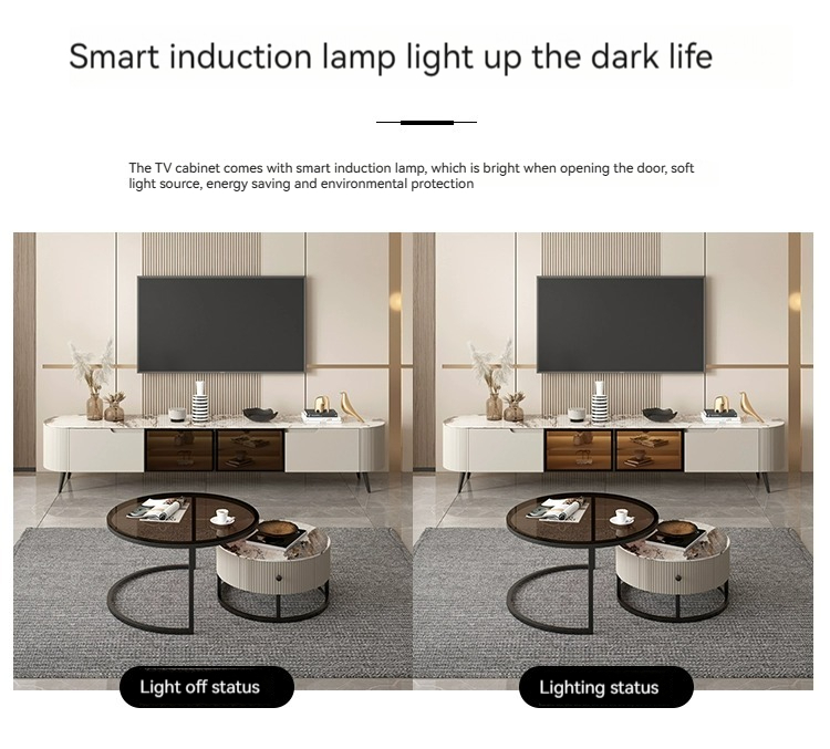 [Pre-order]  Italian Minimalist Light Luxury Slate Coffee Table TV Cabinet Combination - Living Room Household - Small Apartment - Simple Modern Floor-Standing Cabinet-Smart-Living