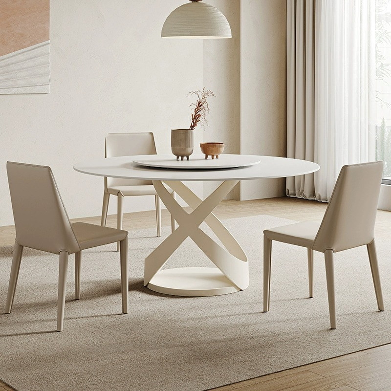 [Pre-order] Zhuzheng turntable round table light luxury light rock plate dining table and chair combination of modern simple household living room-Smart-Living