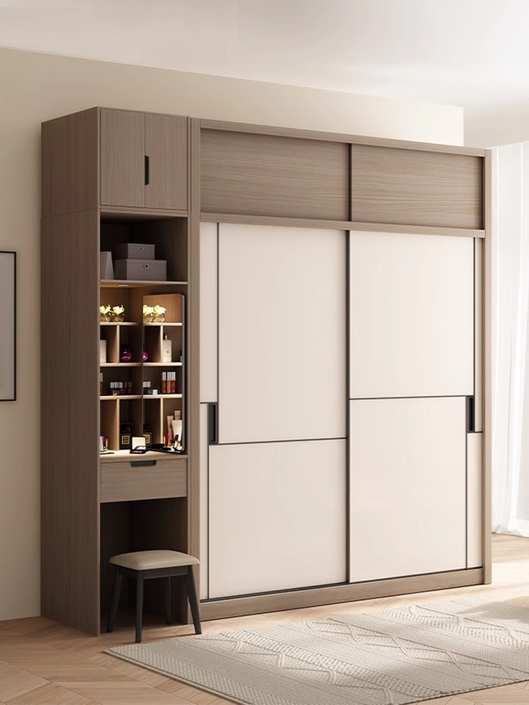 Wooden Moon Sliding Door Wardrobe, Bedroom, Household Small Unit, Modern Simple Rental Room, Economical Finished Product, Sliding Door Wardrobe-Smart-Living