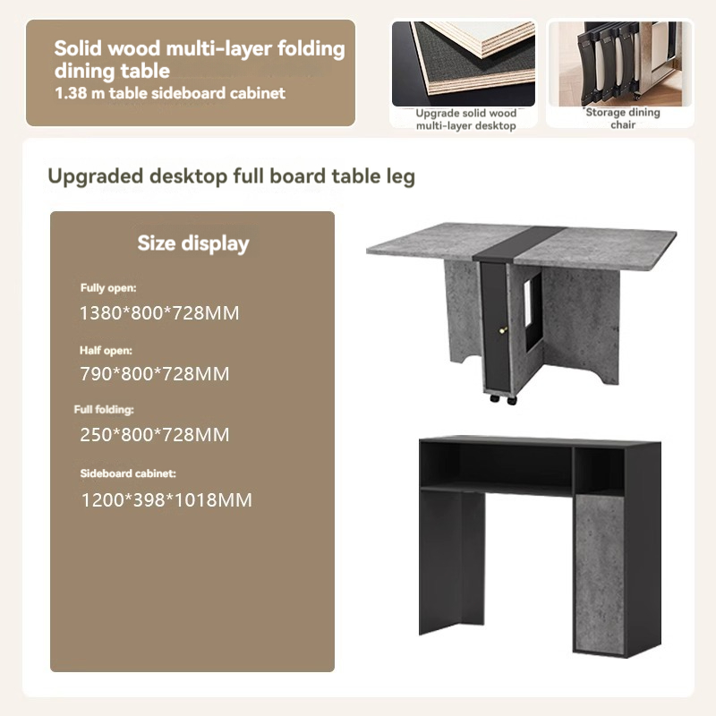 【Showroom】Folding table for small household use modern and simple folding table Nordic functional telescopic rectangular light luxury folding table-Smart-Living