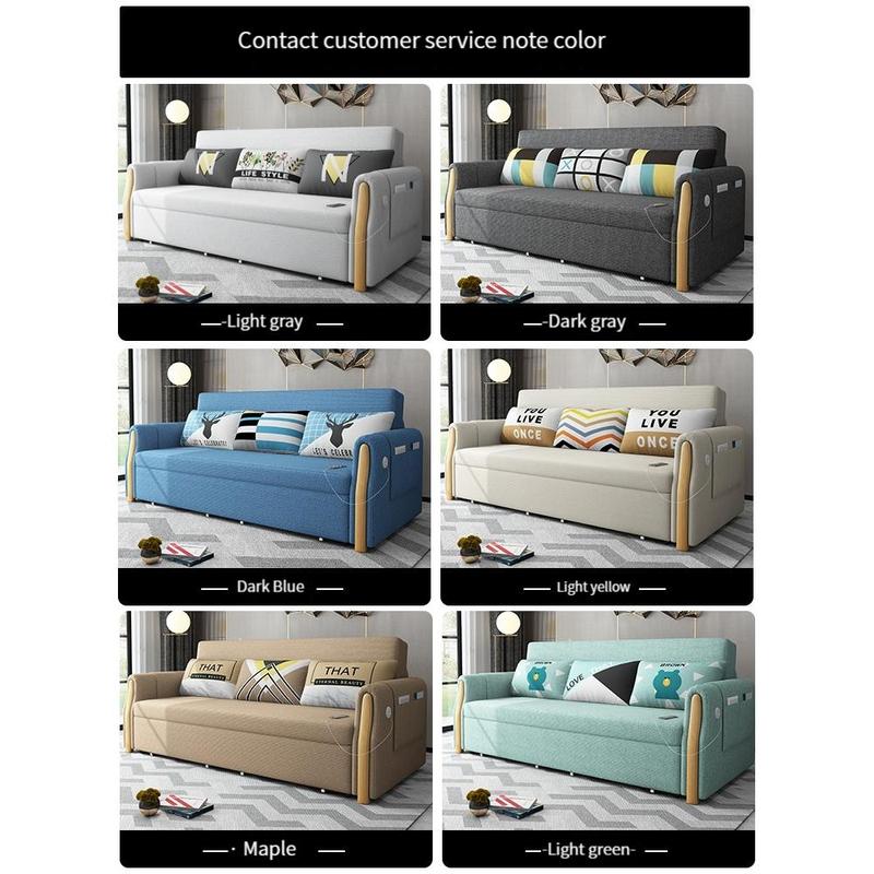 [Pre-order]Fabric sofa bed, multi-functional foldable sofa, small household, solid wood 1.5 meters, double 1.8 meters can be stored-Smart-Living
