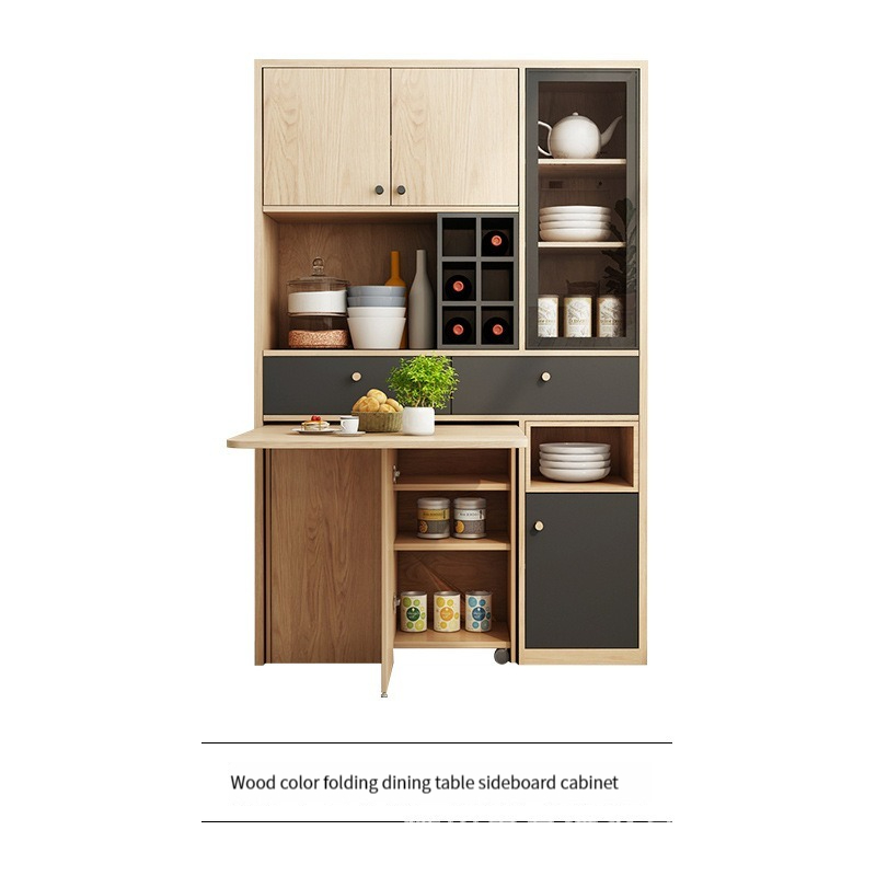 [Pre-order] Manufacturer's modern minimalist small-sized storage cabinet in natural wood color, with multiple functions, foldable dining table and chair combination-Smart-Living