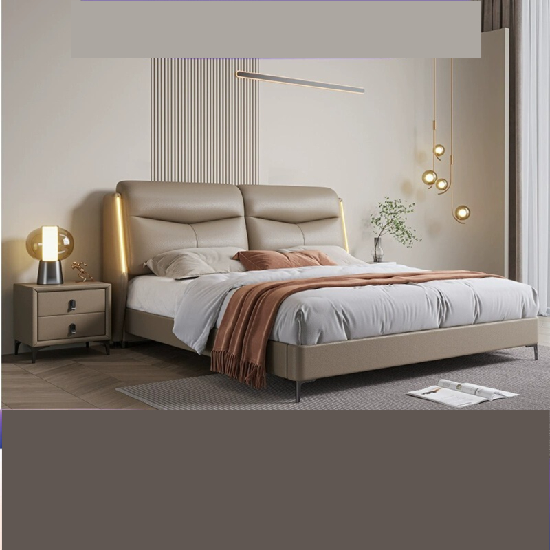 [Pre-order]  WM genuine leather bed, modern and minimalist new ecological cowhide bed, master bedroom, high-end and grand, light luxury soft bag, full edge double bed-Smart-Living