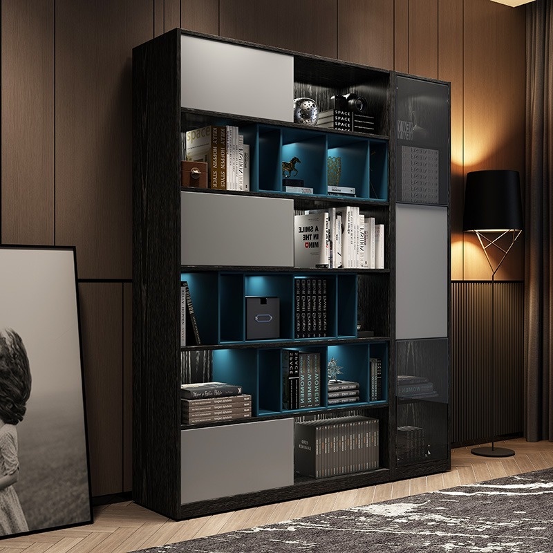 [Pre-order]  Italian minimalist glass door bookcase household living room floor storage rack bedroom study bookshelf combination.-Smart-Living