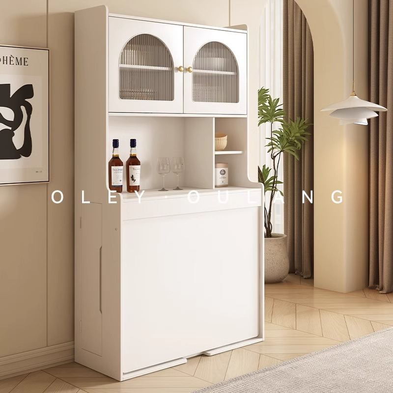 [Pre-order] Oulang French Cream Style Solid Wood Folding Dining Table and Chair Combination Simple and Modern Integrated Dining Side Cabinet Island Table-Smart-Living