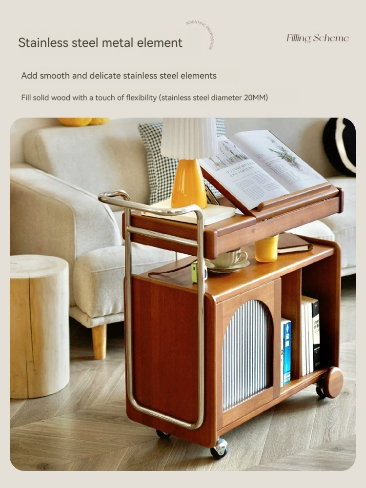 [Pre-order]  Kahiti solid wood sideboard, vintage TV sofa, small cart, living room, coffee table, bedside movable vintage side table-Smart-Living