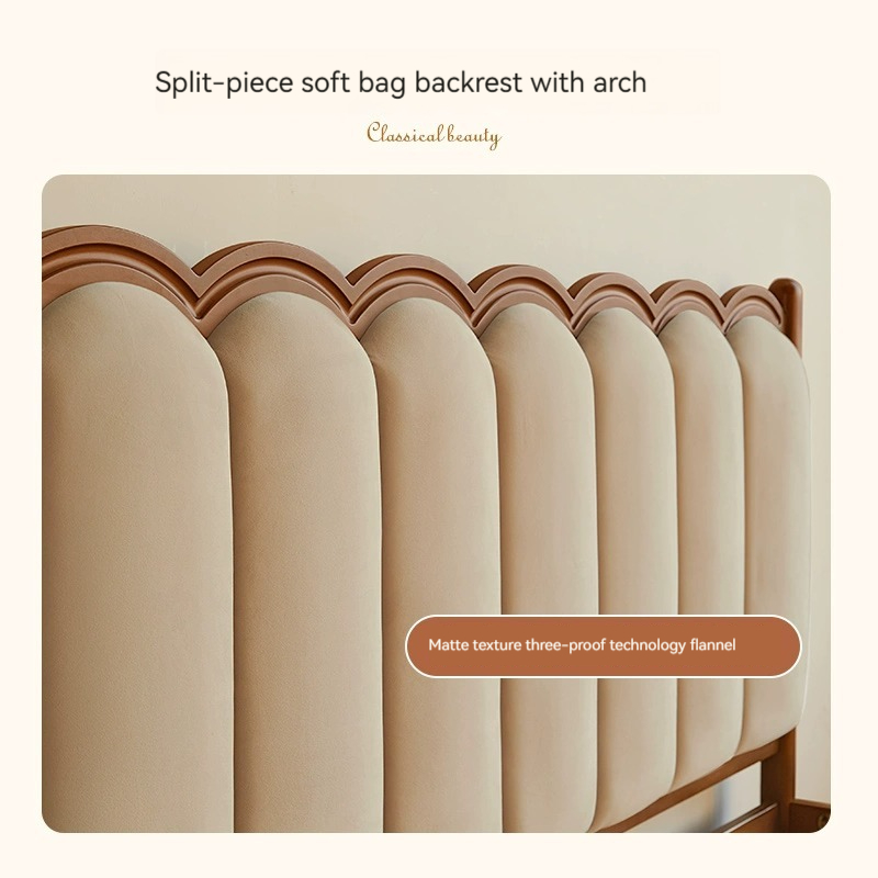 [Pre-order]  French vintage solid wood bed cream style soft bag double simple Nordic master bedroom ripple bed American furniture children's bed-Smart-Living