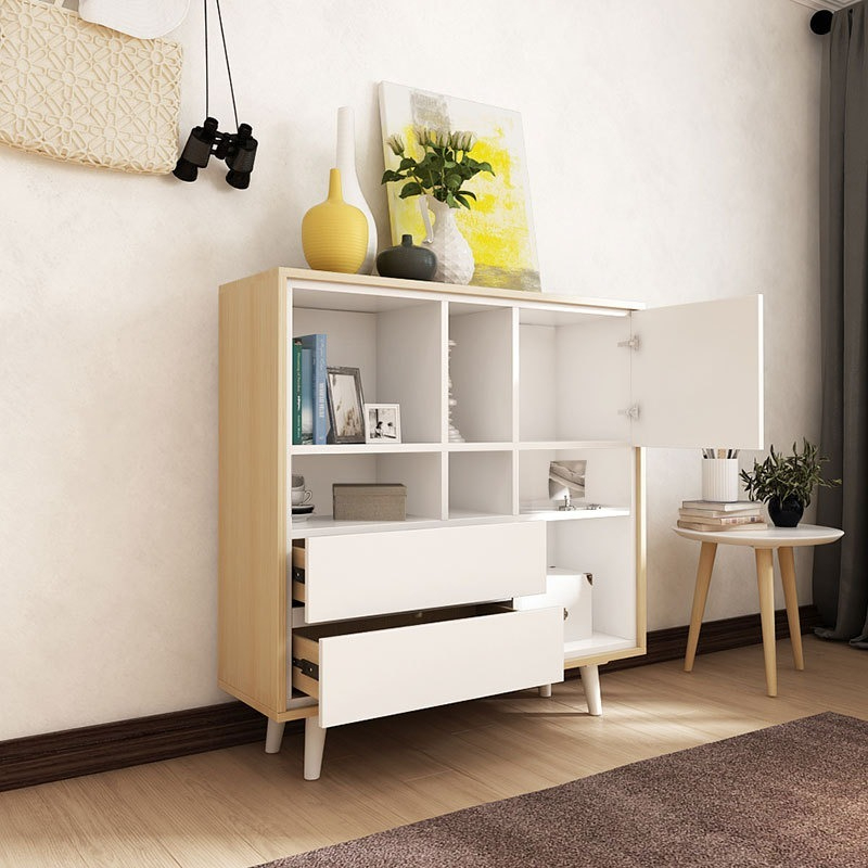 [Pre-order] Nordic style minimalist bookshelf, drawer storage cabinet, multi-functional, healthy and environmentally friendly, natural wood color bookcase-Smart-Living