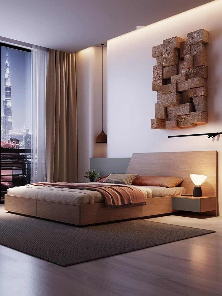 [Pre-order]  Bed Nordic style furniture modern simple double bed Japanese bed Tatami panel bed Master bedroom wedding bed storage bed-Smart-Living