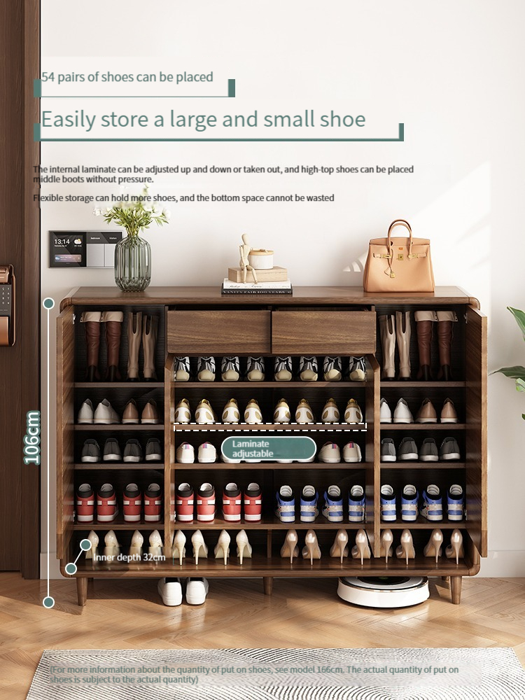 [Pre-order] Shoe cabinet, solid wood entrance door, elevator entrance hallway, black walnut color living room storage cabinet-Smart-Living
