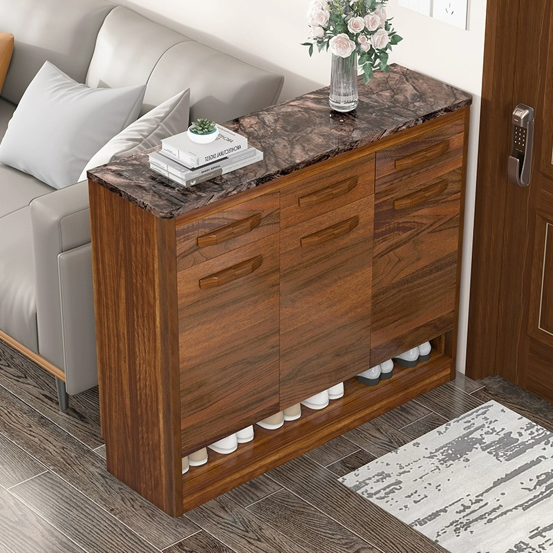 New high-end shoe cabinet, home doorstep, solid wood marble pattern countertop, multi-layer large capacity outdoor aisle storage cabinet-Smart-Living