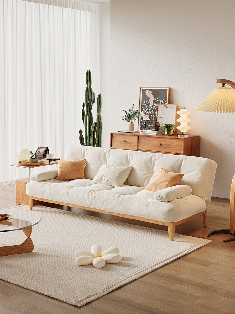 [Pre-order]  Japanese style sofa small solid wood feet living room simple technology cloth three-position Scandinavian side table storage function sofa-Smart-Living