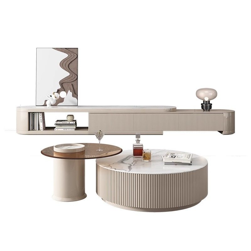 [Pre-order] Rock table light luxury Italian modern minimalist cream wind net red home small living room new round combination-Smart-Living