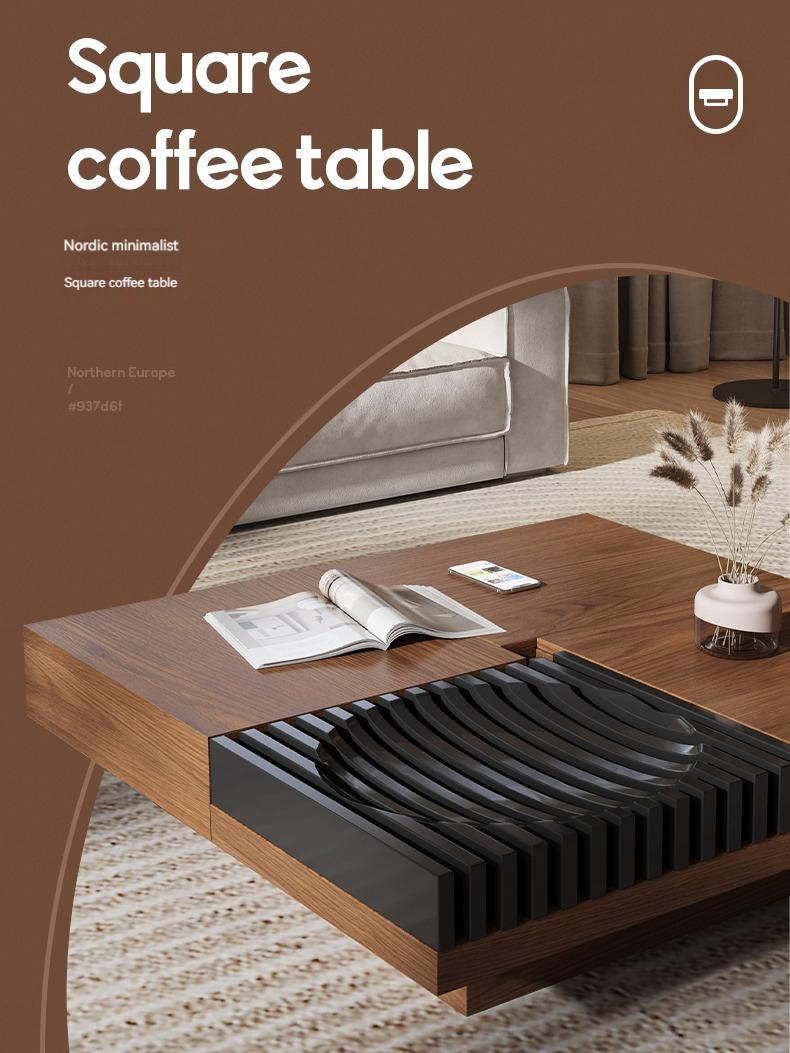 [Pre-order] New Chinese style square walnut color coffee table living room home Nordic storage retractable designer creative coffee table-Smart-Living