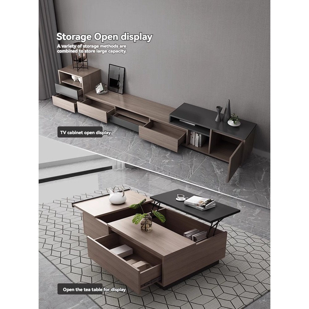 [Pre-order] Nordic style retractable TV cabinet, coffee table combination, simple modern assembly, living room storage cabinet-Smart-Living