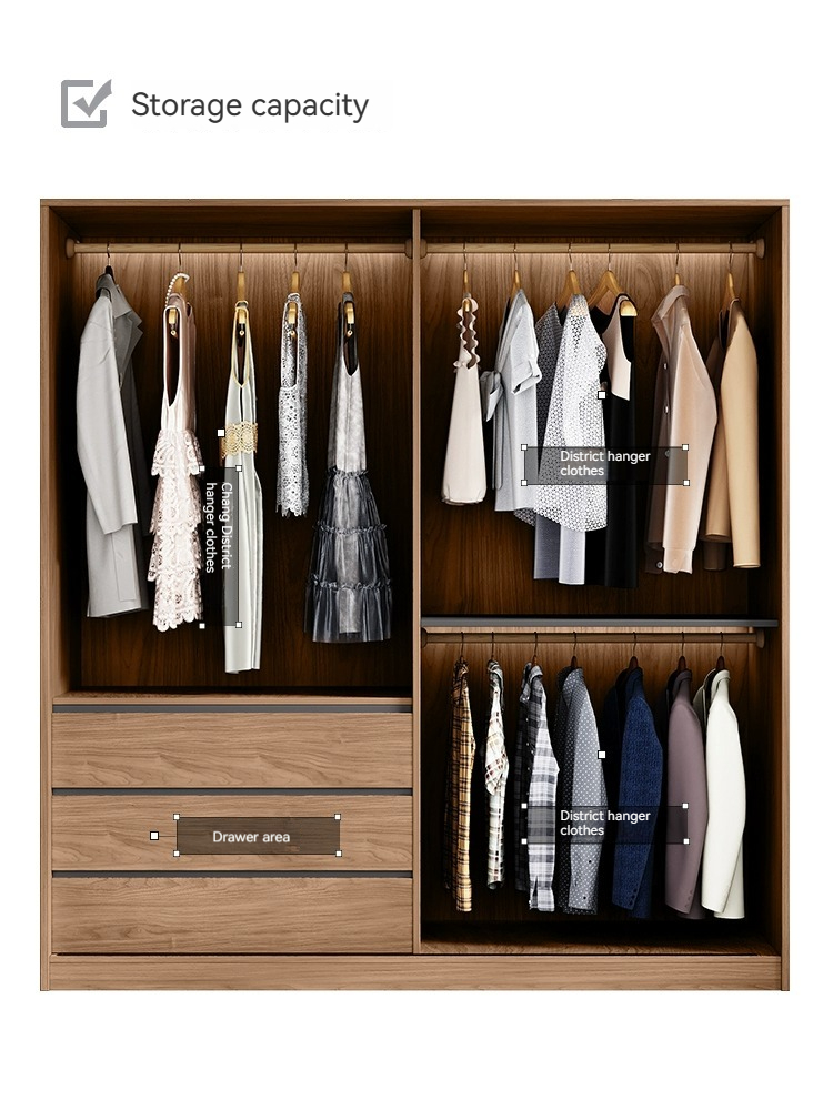 [Pre-order]  Walnut sliding door wardrobe home bedroom simple small apartment finished sliding door master bedroom Japanese style storage large wardrobe-Smart-Living