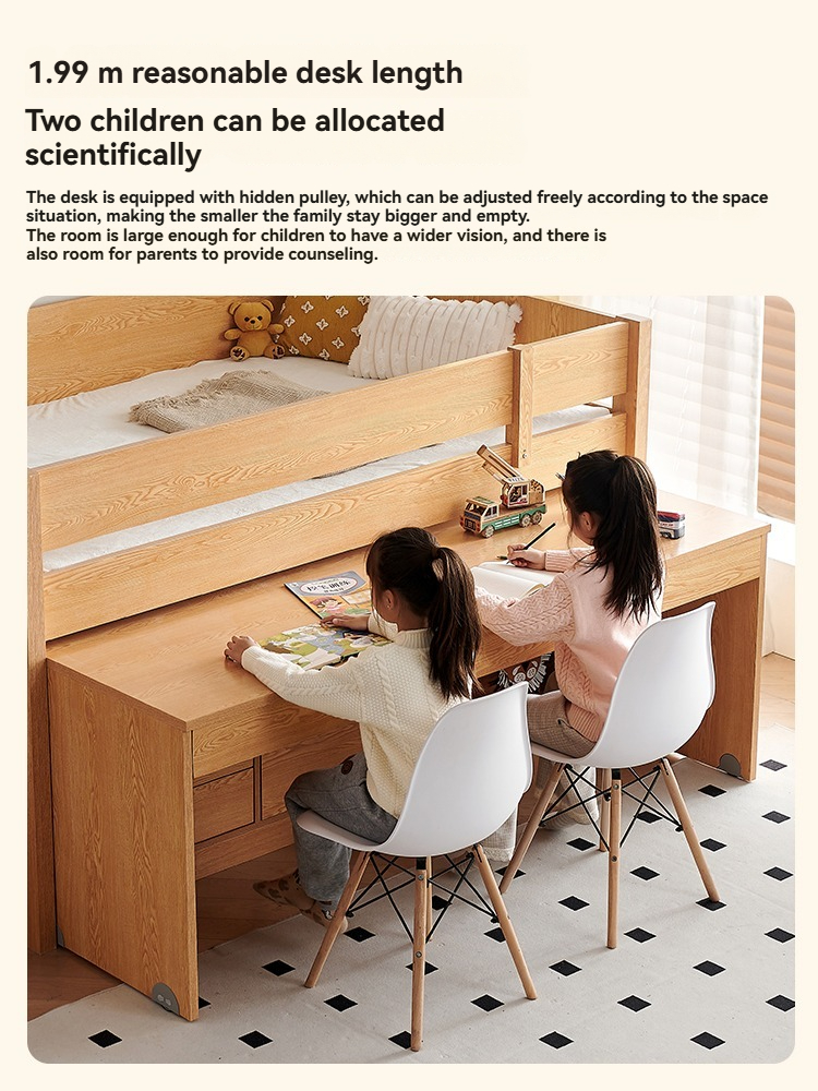 [Pre-order]Solid wood half height bed, children's bed, bunk bed with pull-out invisible desk integrated multifunctional bunk bed and bunk table combination bed