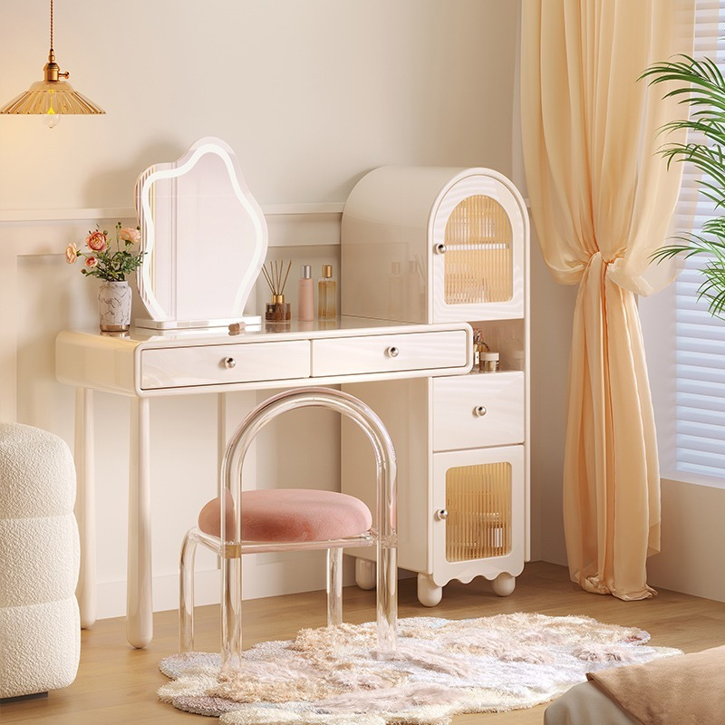 [Pre-order]  Light method retractable dresser, bedroom cream white, modern simple storage cabinet, integrated net celebrity style senior makeup table-Smart-Living
