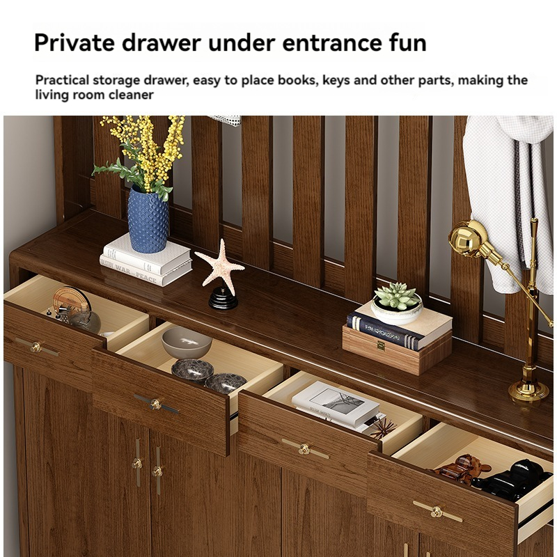 [Pre-order]  New Chinese solid wood shoe cabinet hanger one storage cabinet living room door household partition cabinet entry coat cabinet-Smart-Living