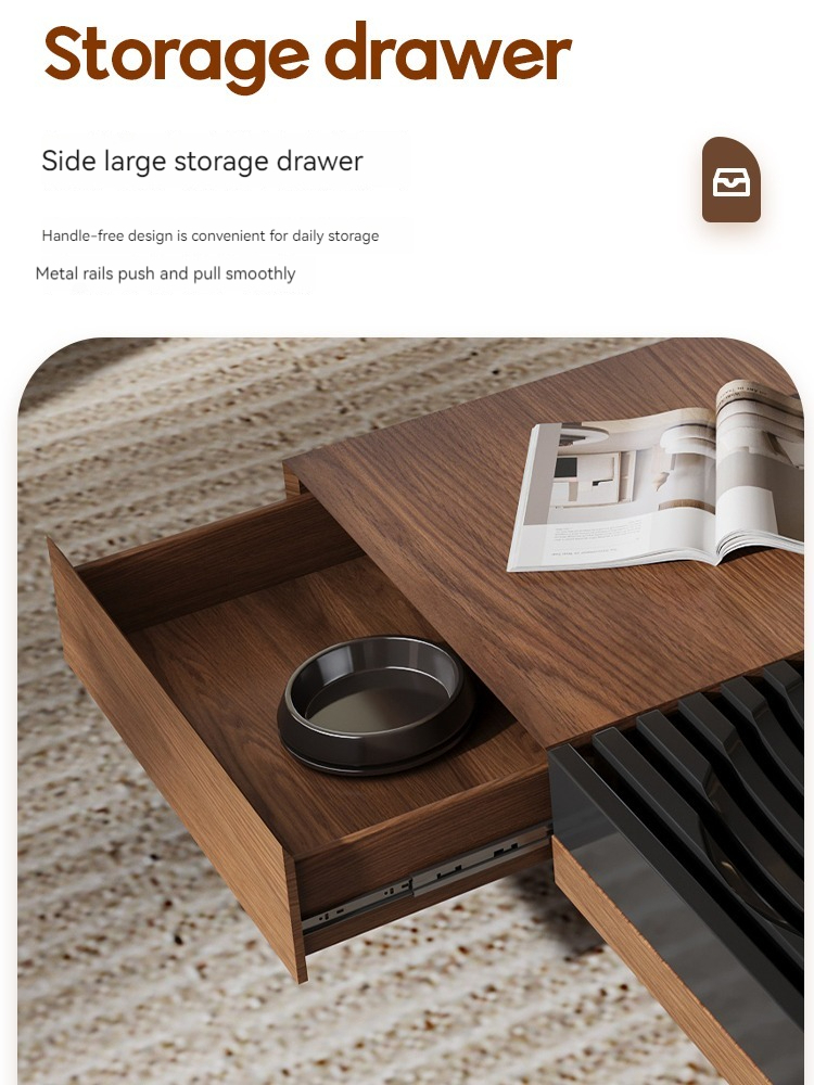 [Pre-order] New Chinese style square walnut color coffee table living room home Nordic storage retractable designer creative coffee table-Smart-Living