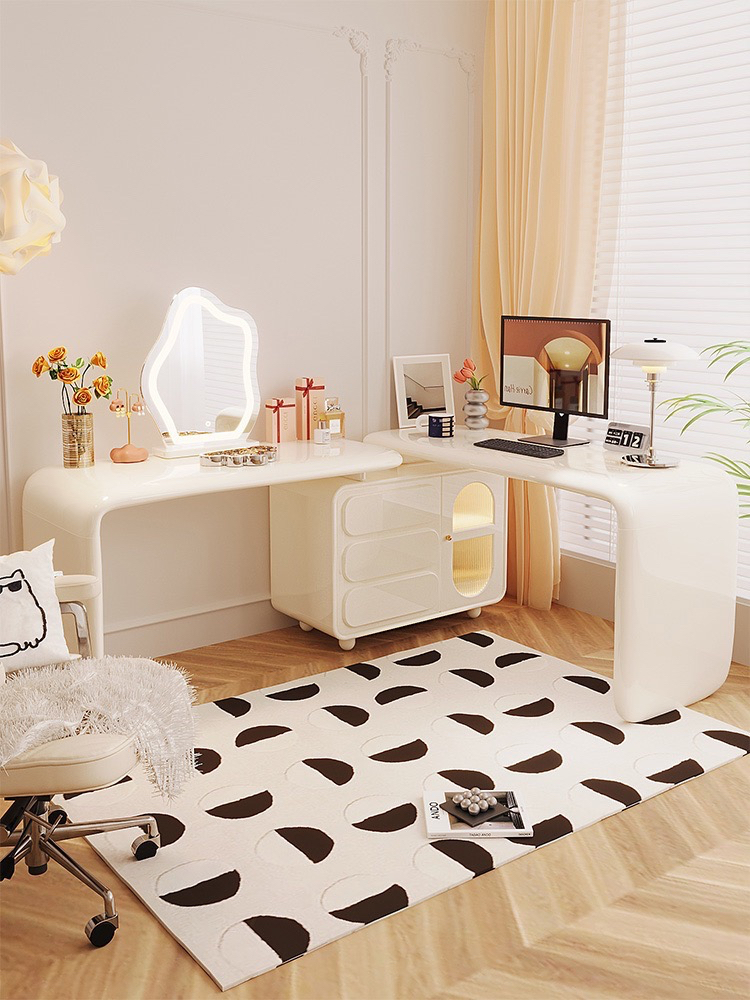 [Pre-order]  French cream style corner desk bookcase solid wood adult home light luxury modern folding long computer desk-Smart-Living