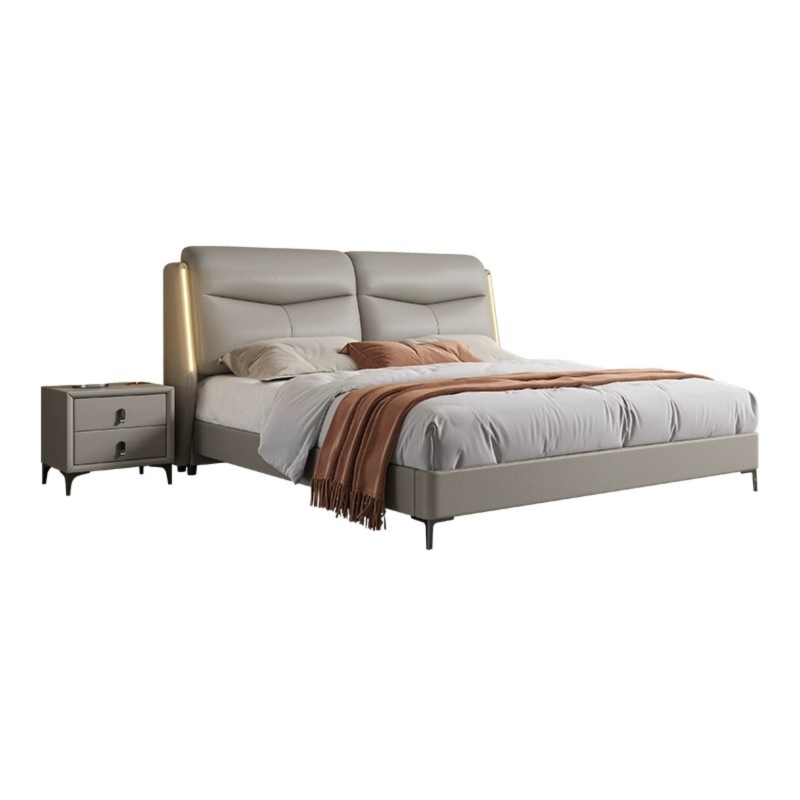 [Pre-order]  WM genuine leather bed, modern and minimalist new ecological cowhide bed, master bedroom, high-end and grand, light luxury soft bag, full edge double bed-Smart-Living