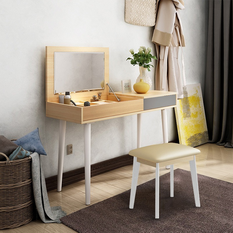 [Pre-order] Nordic Flip-Up Dressing Table (1/1.2m) - with Mirror and Drawer Storage-Smart-Living