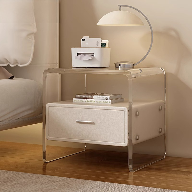 [Pre-order] Acrylic Nightstand Modern Simple Multifunctional With Lock Cream Wind High Value Children's Room Sideboard Small Mini-Smart-Living
