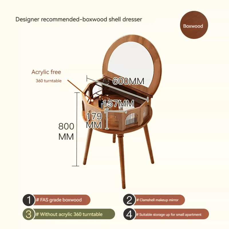 [Pre-order]  American style solid wood dresser, small flip dresser, vintage bedroom, small semi-circular corner dressing table-Smart-Living