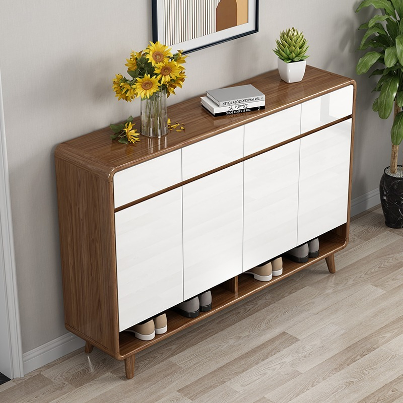 Modern simple solid wood frame shoe cabinet home entrance porch cabinet Nordic storage cabinet living room new Chinese style foyer cabinet