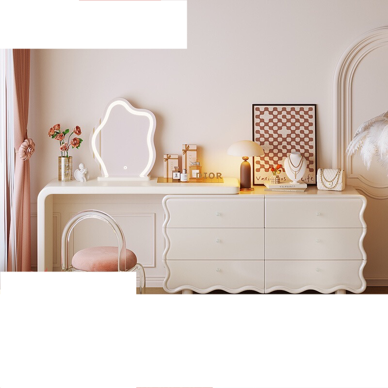 Cream bucket chest integrated dresser, French simple modern bedroom, master bedroom dressing table-Smart-Living