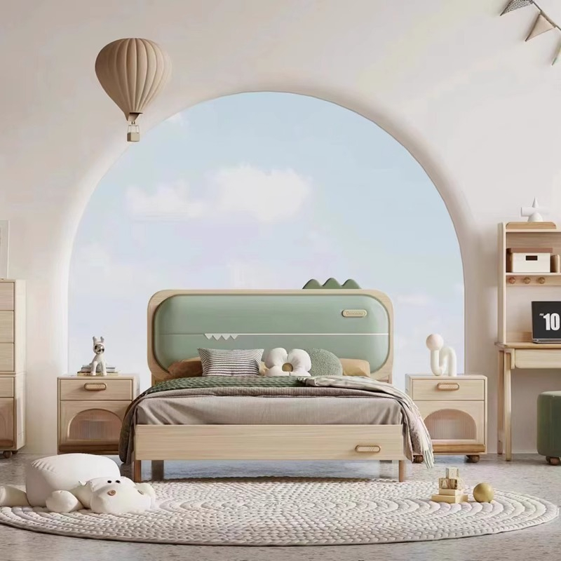 Solid wood children's bed, adolescent bed, children's bedroom furniture, 1.2m 1.5m white wax wood soft package, bed package installation-Smart-Living