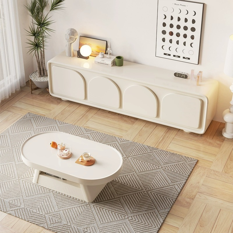 Cream wind TV cabinet tea table combination of modern simple light luxury small living room high-end TV cabinet homeCream wind TV cabinet tea table combination of modern simple light luxury small living room high-end TV cabinet home-Smart-Living