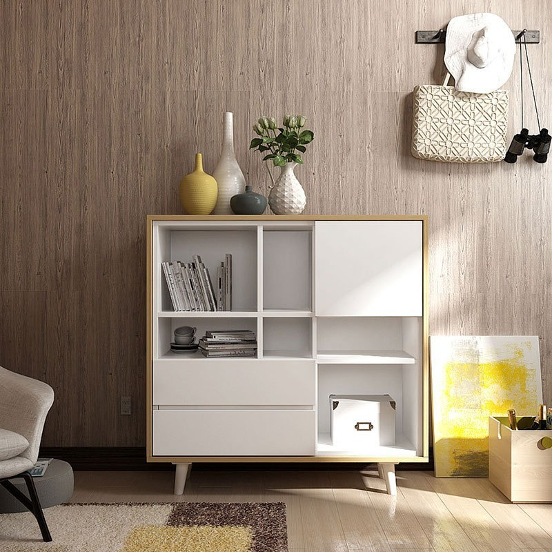 [Pre-order] Nordic style minimalist bookshelf, drawer storage cabinet, multi-functional, healthy and environmentally friendly, natural wood color bookcase-Smart-Living
