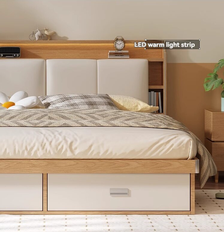 [Pre-order]  Bed Modern simple small apartment high box bed Master bedroom double bed Original wood color tatami bed box storage storage bed-Smart-Living