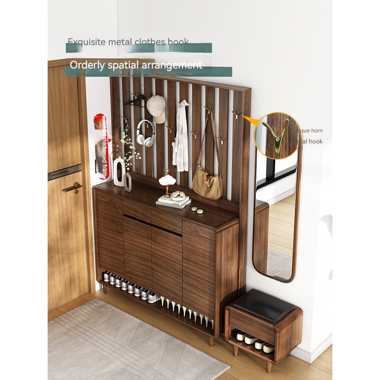 [Pre-order] Solid wood shoe cabinet with hanging clothes rack integrated porch cabinet, wall storage cabinet at home entrance, screen partition cabinet at entrance door-Smart-Living