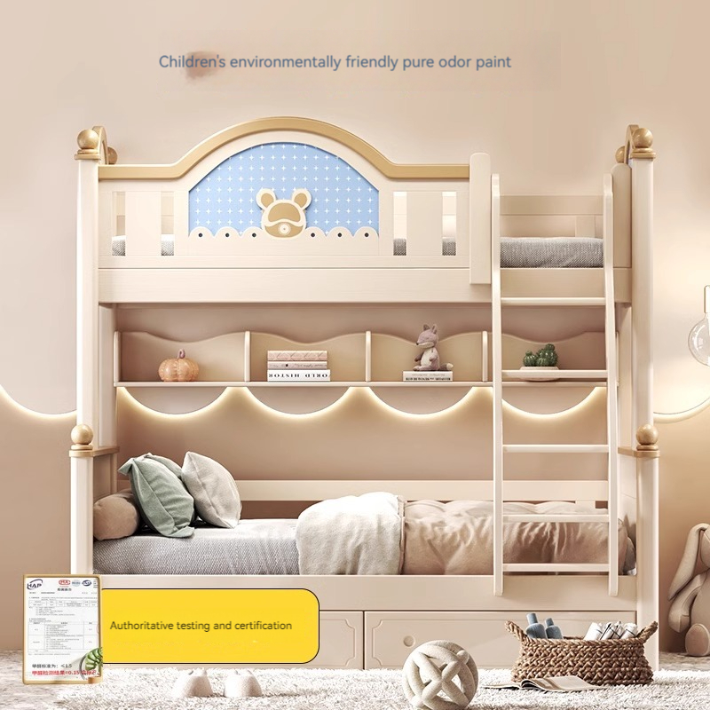 [Pre order] All solid wood children's bed high and low bed cherry wood multifunctional double bed small apartment bunk bed princess bed-Smart-Living