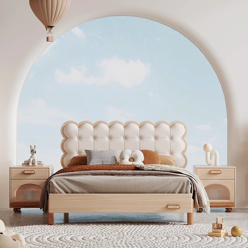 Combination suite cream style children's bed boys and girls bubble bed solid wood internet famous princess bed simple modern wardrobe-Smart-Living