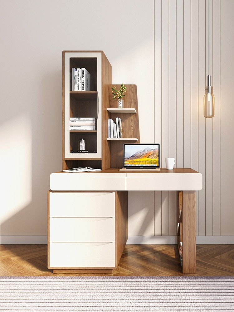 [Pre-order] Nordic household desktop computer desk, small household student writing desk, study desk, bookshelf, integrated bookshelf combination-Smart-Living