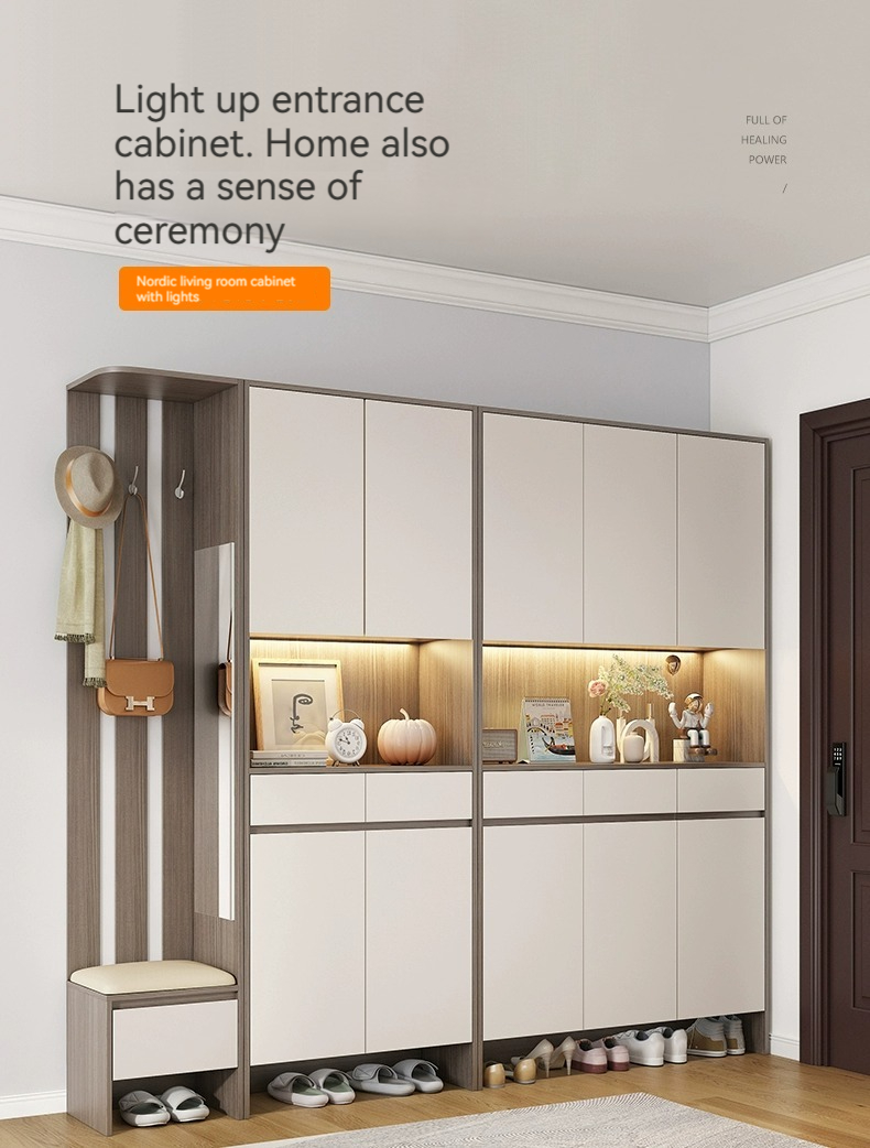 [Pre-order]  Entry door cabinet, living room partition cabinet, modern minimalist shoe rack, screen cabinet, household shoe changing stool, integrated shoe cabinet combination-Smart-Living