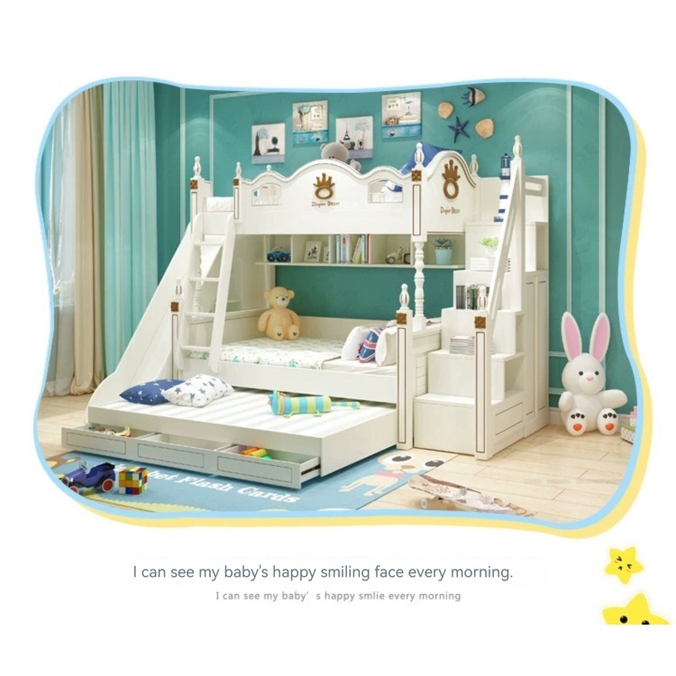 [Pre order] White Children Bunk Bed with Storage