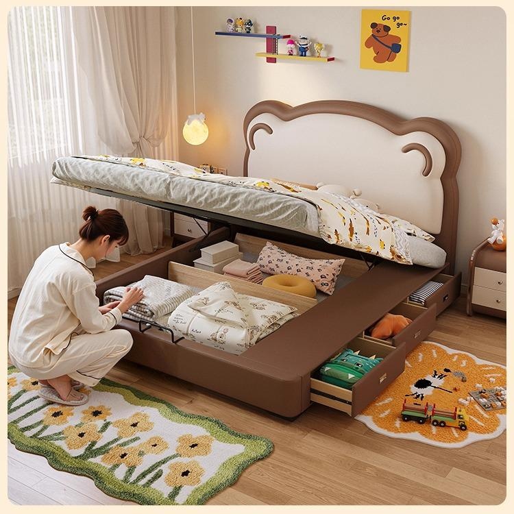 [PRE-ORDER] Internet-Famous Kids' Bed: for Boys, Princess Bed for Girls-Space-Saving, with Storage & Bear-Themed Leather.