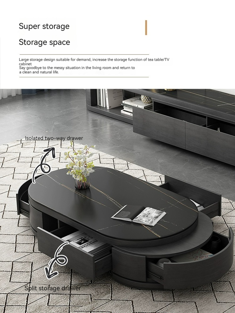 [Pre-order] Very simple rock panel coffee table TV cabinet combination simple modern small apartment coffee table home living room new black-Smart-Living