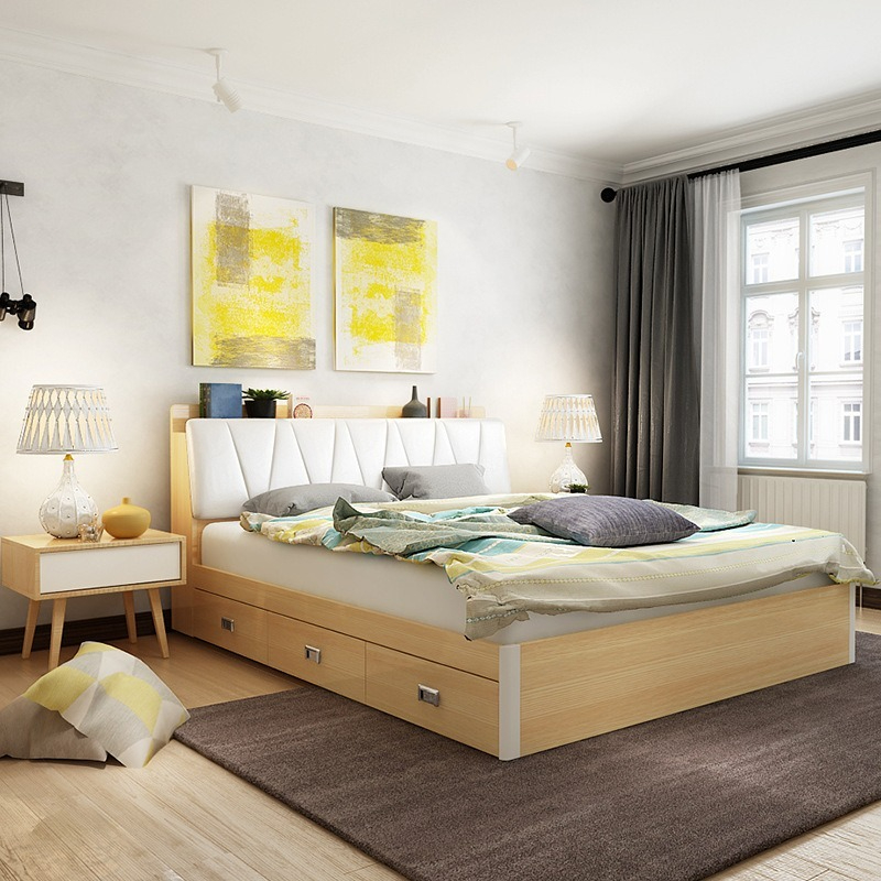 [Pre-order] Nordic board style high box bed for master bedroom, single/double bed 1.5m/1.8m, multifunctional storage bed for wholesale-Smart-Living