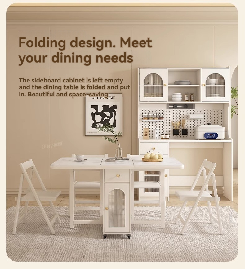 [Pre-order] Oulang Cream wind folding rock plate dining table and chairs combination rental room home small household simple movable rectangular eating-Smart-Living