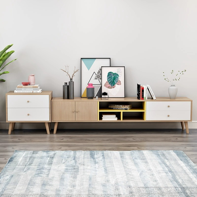 [Pre-order]  Nordic coffee table TV cabinet combination modern minimalist edge cabinet, wooden rectangular living room furniture set, tea table-Smart-Living