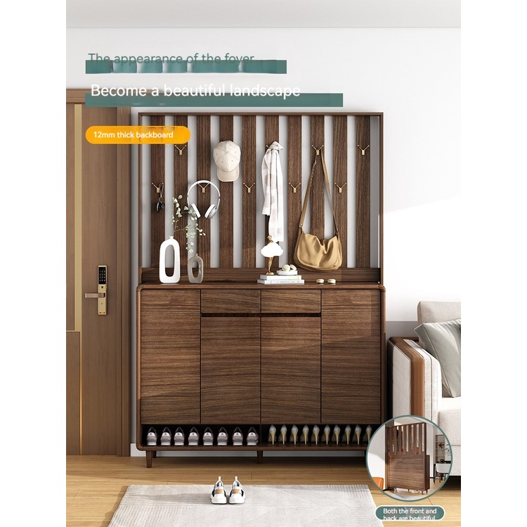 [Pre-order] Solid wood shoe cabinet with hanging clothes rack integrated porch cabinet, wall storage cabinet at home entrance, screen partition cabinet at entrance door-Smart-Living