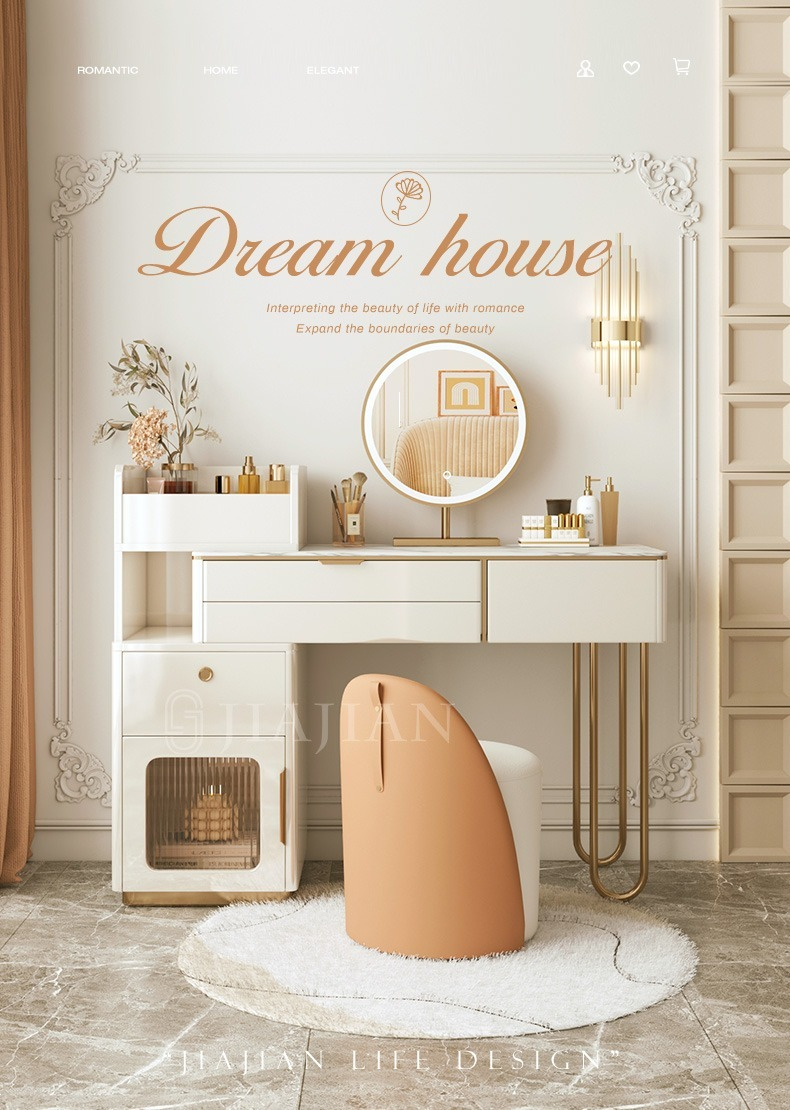 Light luxury slate multifunctional French cream fingerprint lock dresser bedroom modern simple makeup table storage integration-Smart-Living